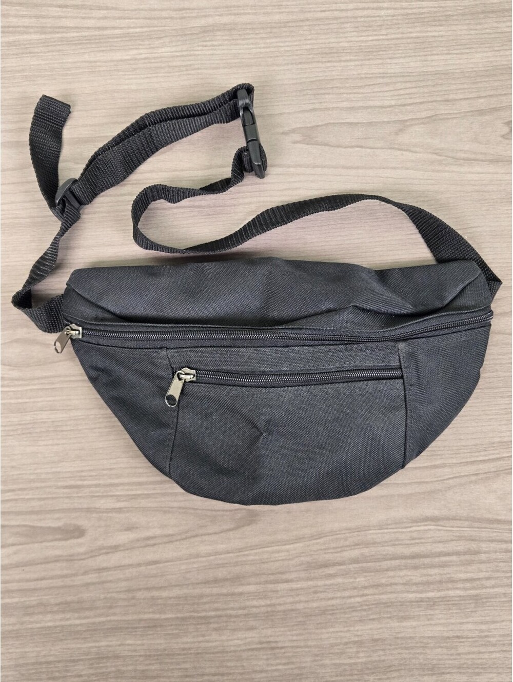Unbranded Black Fanny Pack Waist Bag Adjustable Strap 2 Zipper Pockets